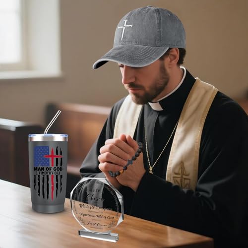 JTAMOHI 10 Pcs Christian Gifts for Men Faith, Inspirational Religious Gifts, Catholic Gift with 20 Oz Tumbler Bible Verses Crystal Plaque Hat Socks Bracelet for Husband, Dad, Grandpa, Friends