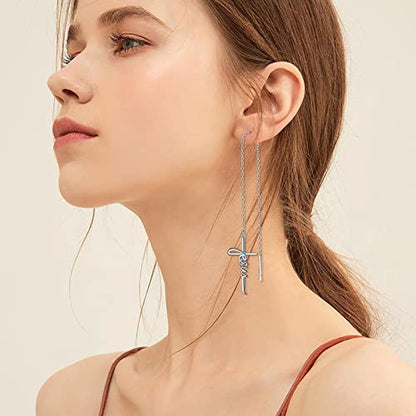 925 Sterling Silver Infinity Love of God Simple Dainty Faith Cross Dangle Earrings Religious Gift for Women - color: Jesus Chain