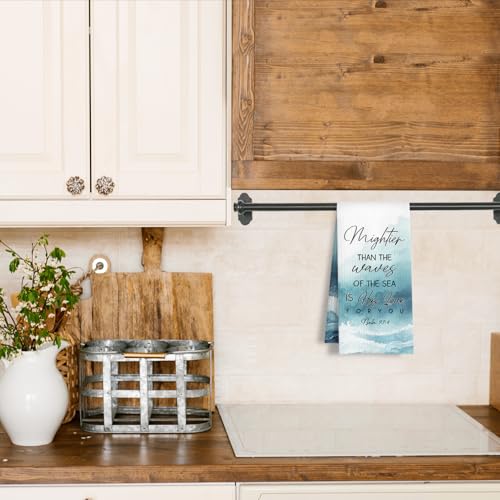 Inspirational Christian Kitchen Towels, Mightier Than The Waves of The Sea is His Love Psalm 93:4 Bible Verse Decorative Hand Tea Dish Towels for Bathroom Kitchen, 16x24 Inch - color: Psalm 93:4