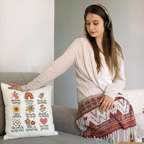 QIYUHOY Boho Floral Positive Affirmations Throw Pillow Covers, 18x18 Inch - color: 004-motivational