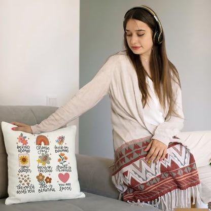 QIYUHOY Boho Floral Positive Affirmations Throw Pillow Covers, 18x18 Inch - color: 004-motivational