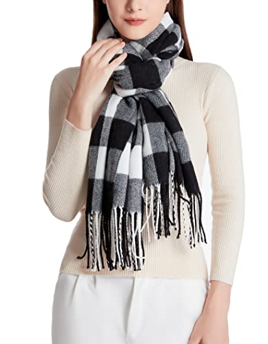 Wander Agio Women's Fashion Long Shawl Big Grid Winter Warm Lattice Large Scarf - color: Small Plaid Black 11