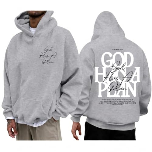 Christian God Hoodie for Men Jesus Faith Religious Bible Verse Hoodies Inspirational Graphic Fleece Sweatshirt - color: Light Gray, size: Large