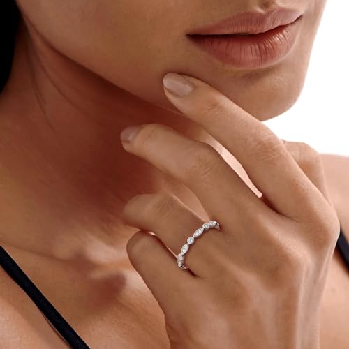 Moissanite Wedding Bands Crisss Cross/Curve/Wishbone Eternity Rings for Her - color: C. Marquise Round - Full Eternity Moissanite
