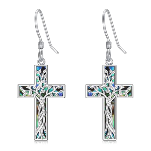 Mountain Mustard Seed Earrings for Women 925 Sterling Silver Lotus/Cross Dangle Drop Earring Christian Jewelry Outdoor Birthday Graduation Gifts - style: Tree of Life