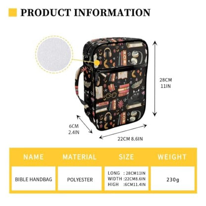 Coldinair Cat with Book Bible Cover Case for Men Teen,Women Bible Bags Book Covers Kids Scripture Carrying Case with Handle and Pocket - color: Cat With Book