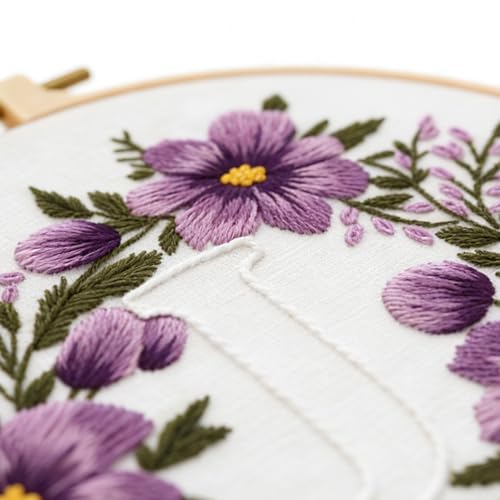 Zerzsy 7.87 '' Embroidery Kits Plant Flower Leaf English Letter Patterns for Beginners Adults, Easy to Learn Cross Stitch Kit for Home Office Decor - color: Letter J