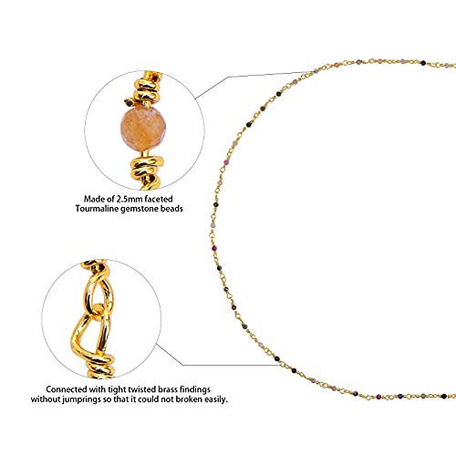 LiQunSweet 32.8 Ft(10 Meters) Natural Tourmaline Gemstone Handmade 2.5mm Beaded Chains with Brass Findings Real Gold Plated Unwelded with Spool Bulk for Men Women Necklace Jewelry Making DIY Crafts - color: Tourmaline 2.5mm