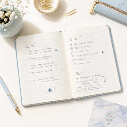 Pearhead Hardcover Journal Notebook 6x8 – Cream & Blue Stripe College-Ruled Writing Journal, 200 Lined Pages for Work, School & Journaling - color: Blue Stripes Notes Journal