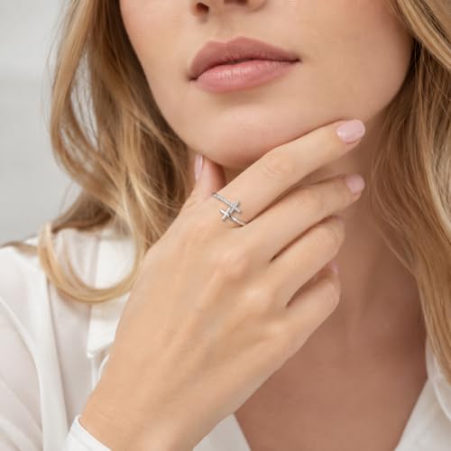 Cross Rings 925 Sterling Silver for Women Christian Religious Jewelry Faith Gifts for Mom Wife Girlfriend Her - color: White-7