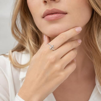 Cross Rings 925 Sterling Silver for Women Christian Religious Jewelry Faith Gifts for Mom Wife Girlfriend Her - color: White-7