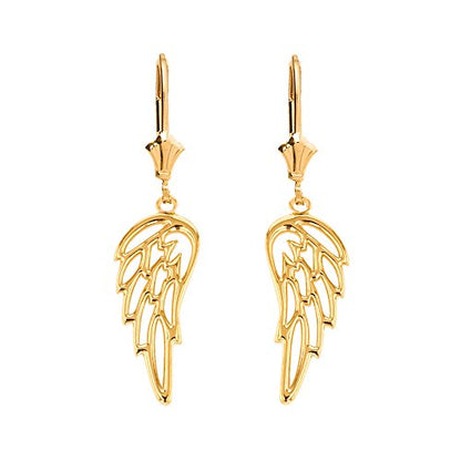 Fine 14k Yellow Gold Guardian Angel Filigree Wing Dangle Earrings