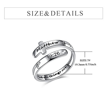 POPLYKE Cross Rings Sterling Silver Faith Adjustable Wrap Rings for Women Inspirational Jewelry Gifts - color: Silver