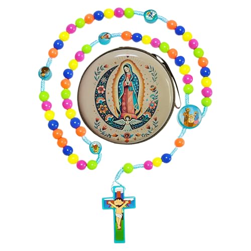 Rosary Beads Rosarios Catolicos, Colorful Plastic with Blue and Red Pendant Crosses, Pocket for Women with Rosary Box, Baptism Easter Gifts - color: Blue, style: F