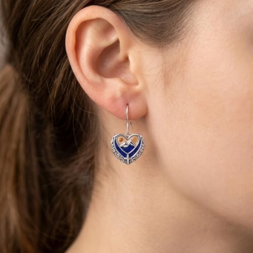 AOBOCO 925 Silver Mustard Seed Cross Heart Dangle Drop Earrings Women - color: Silver-Lapis Lazuli