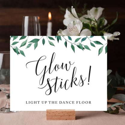 Andaz Press Wedding Party Signs, Natural Greenery Green Leaves, 8.5x11-inch, Glow Sticks Light Up the Dance Floor, 1-Pack - color: Activities Glow Sticks