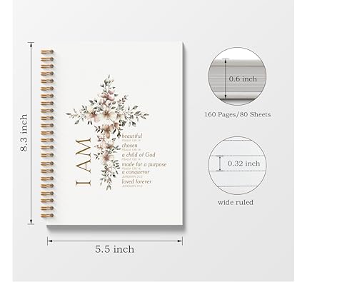 Spiral Bible Christian Inspirational Journaling Notebook 5.5x8.3, Prayer Journal for Women Spiral Bound, Christian Gifts for Women, Girl, Motivational School Notebooks Journal for Teen Girls - color: White