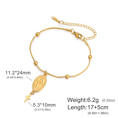 VASSAGO Virgin Mary Bracelet for Women Men Double-Sided Virgen de Guadalupe Rosary Bracelet Medal Handmade Braided Rope Catholic Christian Religious Jewelry Gift - color: Gold 13