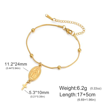 VASSAGO Virgin Mary Bracelet for Women Men Double-Sided Virgen de Guadalupe Rosary Bracelet Medal Handmade Braided Rope Catholic Christian Religious Jewelry Gift - color: Gold 13