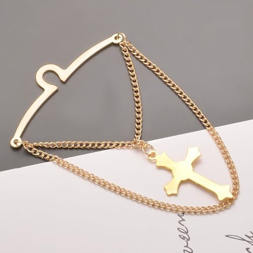 Men Gold Tie Chain Cross Religious Double Curb Chain Tie Clip 2.4" Business Jewelry