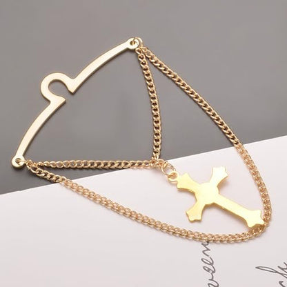Men Gold Tie Chain Cross Religious Double Curb Chain Tie Clip 2.4" Business Jewelry
