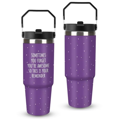 30 oz Sarcastic Travel Mug with Handle and Straw, Purple Awesome Reminder Stainless Steel Vacuum Insulated Tumbler, Water Bottle, Funny Encouragement Gifts for Women - color: sarcastic travel mug