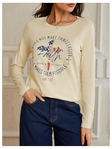 SweatyRocks Women's Bible Verse Jesus Sweatshirt Religious Cross Graphic Faith T Shirts American Flag Pullover - color: Apricot Usa Flag, size: Medium