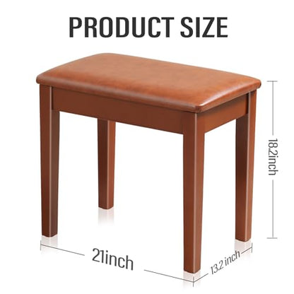 AODSK Piano Stool, Solid Wood Frame, Padded Cushion, 13.21"x21"x18.2" - color: Brown, size: 13.21"x21"x18.2"Inches