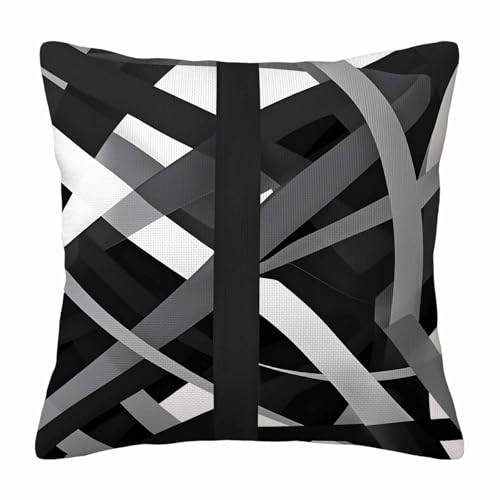 Modern Geometric Art Throw Pillow Cover,Black White Gray Abstract Stripes Decorative Pillow Case,Minimalist Monochrome Cotton Linen Cushion Case for Home Decor 18 * 18 Inch - color: Settype05