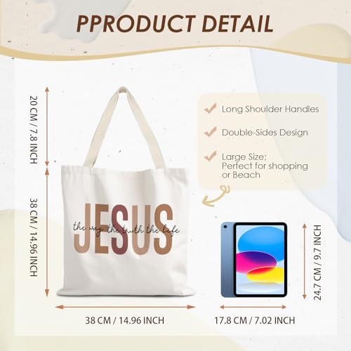 Walk by Faith Christian Canvas Tote Bags for Women, Christian Gifts for Women Faith, Bible Verse Gifts - color: Jesus