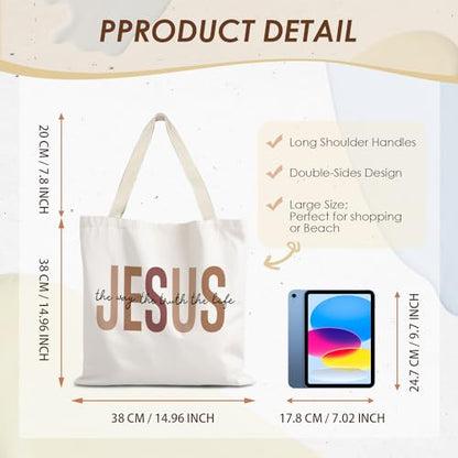 Walk by Faith Christian Canvas Tote Bags for Women, Christian Gifts for Women Faith, Bible Verse Gifts - color: Jesus