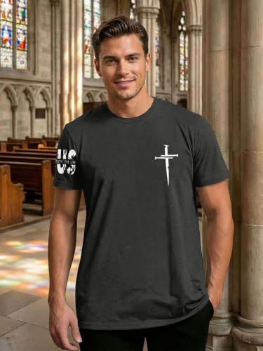 Christian Shirts for Men Religious Cross Shirt Faith Graphic Tees - color: Darkgrey, size: X-Large