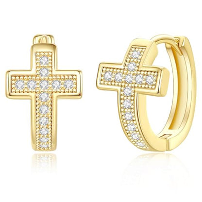 14K Gold Huggie Earrings for Women Silver Huggie Hoop Earrings Cubic Zirconia Huggie Earrings Stud Earrings Lightweight Dainty Hypoallergenic Earrings Jewelry Gifts - color: Gold Cross CZ Huggie Earrings