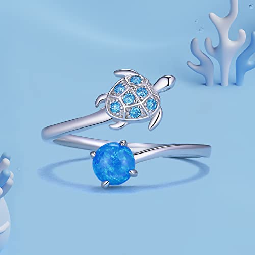 MUNDELL Blue Turtle Koi Fish Adjustable Ring Bird Animal Open Ring Seahorse Chameleon Wrap Finger Rings for Women Statement Ring - color: Turtle