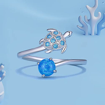 MUNDELL Blue Turtle Koi Fish Adjustable Ring Bird Animal Open Ring Seahorse Chameleon Wrap Finger Rings for Women Statement Ring - color: Turtle
