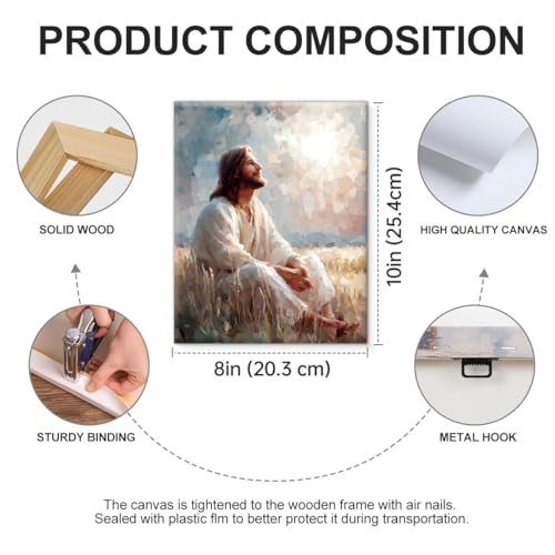 Christian Jesus Under the Sun Wall Art Print - Jesus Portrait Canvas Picture Painting Religious Wall Decor for Home Farmhouse Prayer Room 8x10 Framed - color: color-J