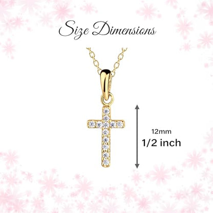 Precious Pieces CZ Cross Necklace, .925 Sterling Silver or 14K Gold-Plated - color: Gold White-16-18
