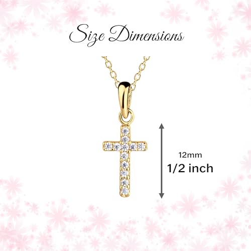 Precious Pieces CZ Cross Necklace, .925 Sterling Silver or 14K Gold-Plated - color: Gold Pink-16-18