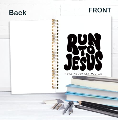 Black Christian Spiral Notebook, Run to Jesus Bible Verse Journal, Religious Scripture Journals for Writing, Bible Notebooks for Note Taking, Church Notes Journal, 5.5x8.3 Inch - color: God-Black