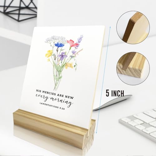 Christian Home Decor, Religious Gifts, Jesus Decor, His Mercies Are New Every Morning Wooden Plaque Sign Christian Decoration for Home Office Shelf Decor - color: His Mercies Are New Every Morning Lamentations 3:23