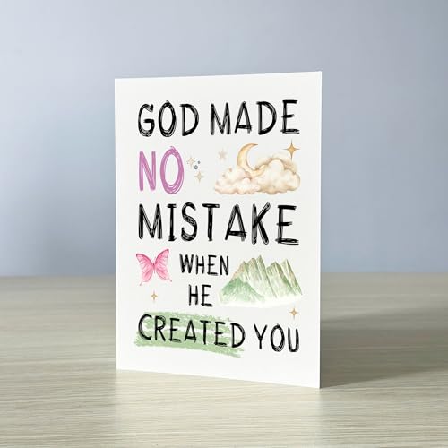 God Made No Mistake When He Created You Card Inspirational Christian Encouragement Cards Faith Affirmation Gift for Friend Bestie Prayer Partner Family Coworker Spouse - color: God Made No Mistake