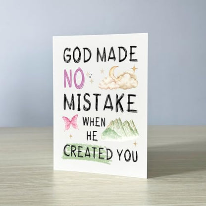 God Made No Mistake When He Created You Card Inspirational Christian Encouragement Cards Faith Affirmation Gift for Friend Bestie Prayer Partner Family Coworker Spouse - color: God Made No Mistake
