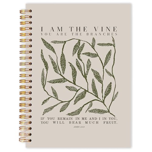 Botanical Leaf Christian Bible Verse Spiral Notebook 5.5x8.3 in, Neutral I Am The Vine You Are The Branches John 15:5 Christian Hardcover Notebook Journal Gifts for Women - color: Botanical Leaf Christian Bible Verse