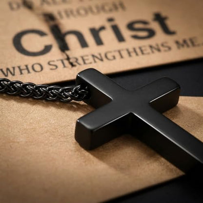 Stainless Steel Cross Necklace for Men, Philippians 4:13/Joshua 1:9/Isaiah 41:10 Scripture Pendant - Religious Baptism & Confirmation Gift for Husband,Teens 13+,Him - style: Philippians 4:13