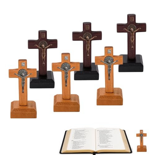6 Pcs Crucifix Standing Catholic Wooden Standing Cross, 2.86 x 1.35 inches