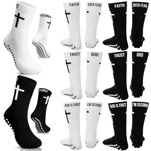 Chicingyou 6 Pairs Cross Grip Soccer Socks Religion Crew Socks - color: Black, White