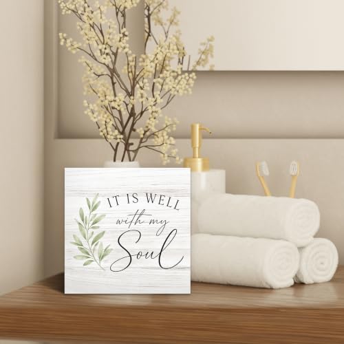 Christian It Is Well With My Soul Wood Box Sign Desk Decor 5X5 - color: My Soul