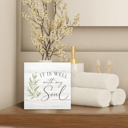 Christian It Is Well With My Soul Wood Box Sign Desk Decor 5X5 - color: My Soul
