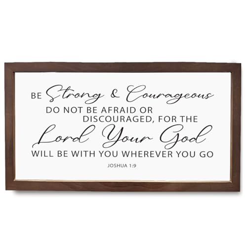 Be Strong & Courageous Wall Decor, Joshua 1:9, Christian Decor, Scripture Wall Art, Bible Verse Porch Decors, Christian Decoration for Home, Farmhouse Wood Framed Sign - color: Joshua 1:9