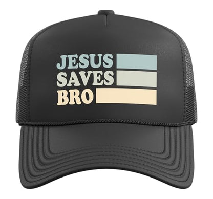 Jesus Saves Bro Christian Religion Trucker Hat with Adjustable Mesh Back - color: Black